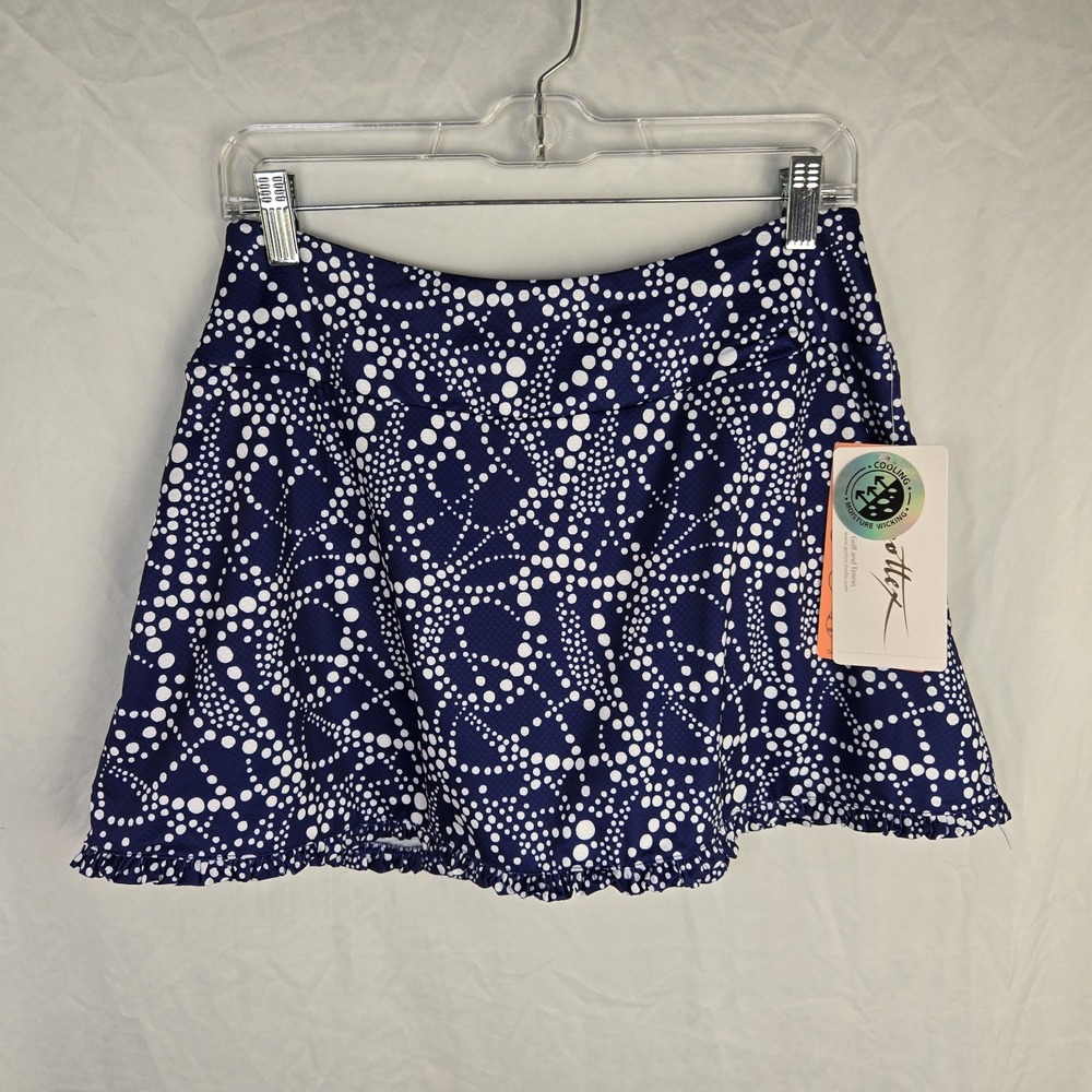 X By Gottex Ruffle Hem Polka Dot Skort Large Navy Cooling Golf Pickleball Tennis